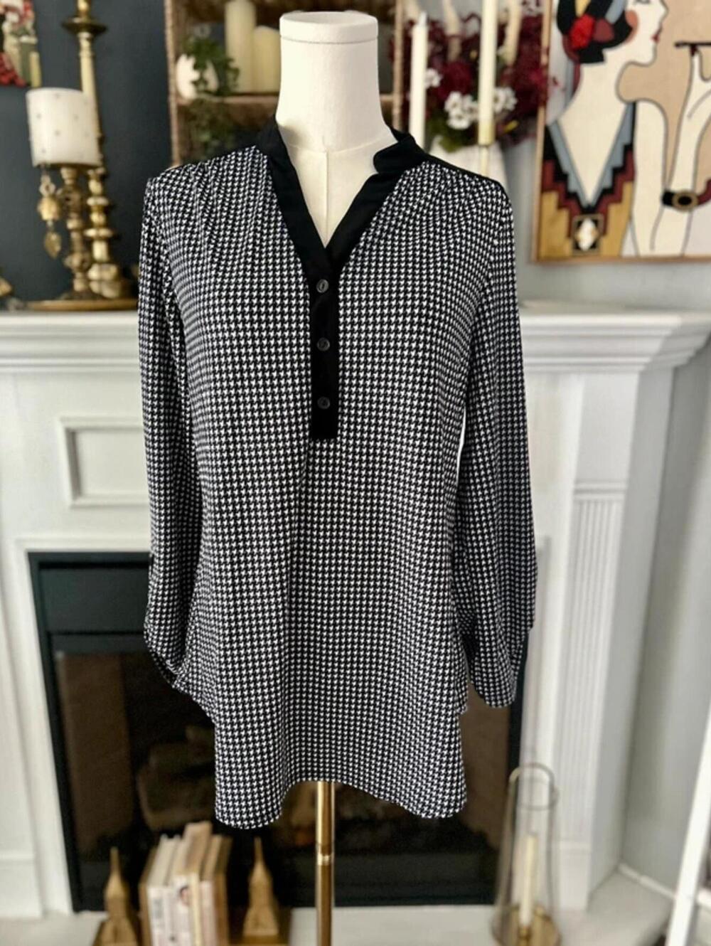 Per Seption Concept Brand Women’s Blouse size Large Houndstooth